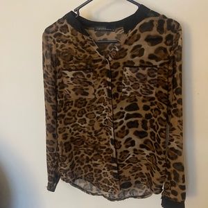 Cheetah print button up business blouse